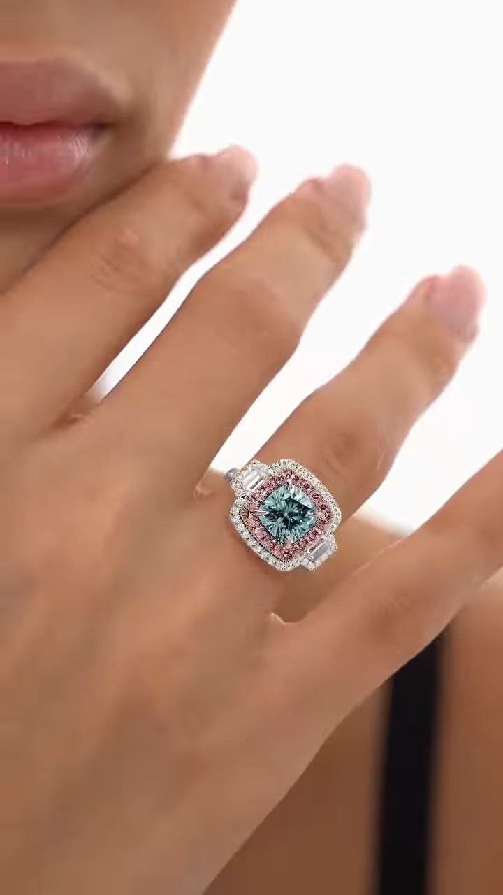 Cushion-Cut Halo Statement Ring with Dual-Tone Accents