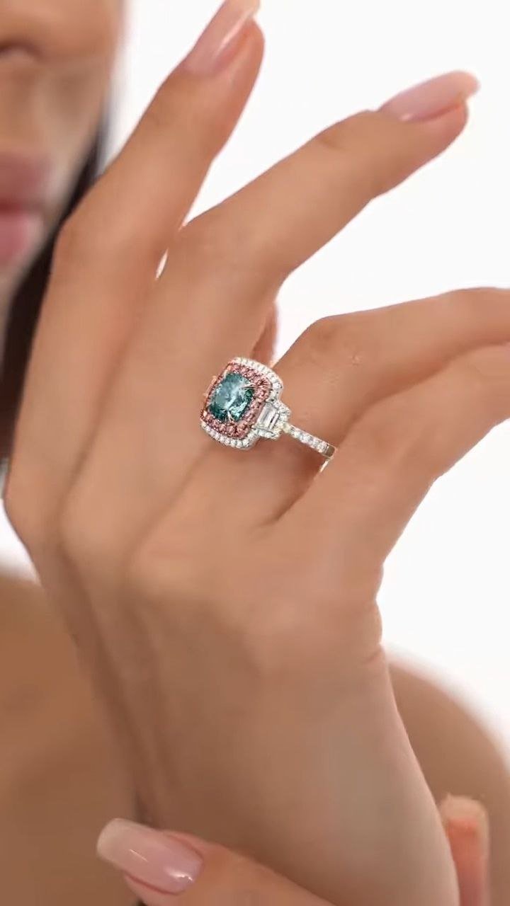 Cushion-Cut Halo Statement Ring with Dual-Tone Accents - Image 3