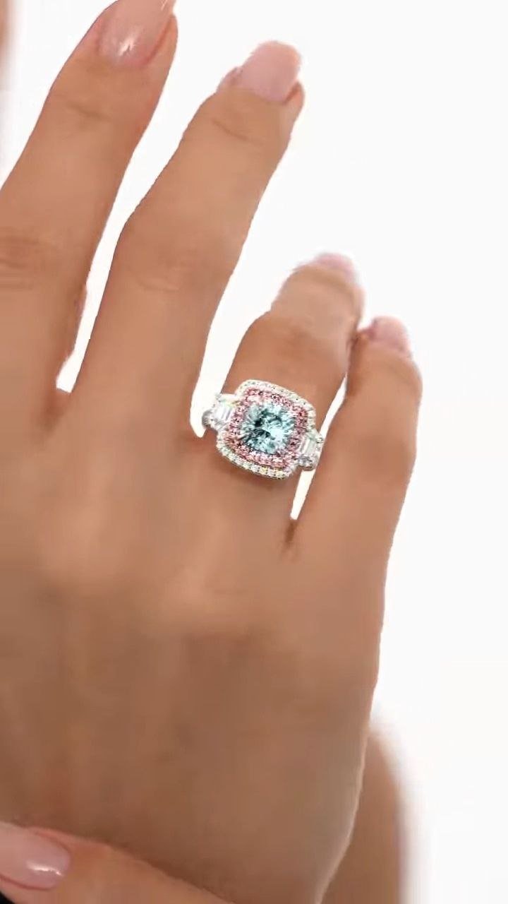 Cushion-Cut Halo Statement Ring with Dual-Tone Accents - Image 4