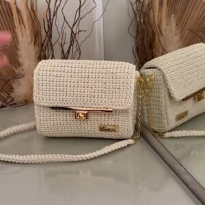 Handcrafted Crochet Flap Sling Bag with Gold Lock