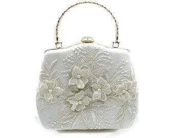 Elegant Floral Embroidered Clutch with Top Handle