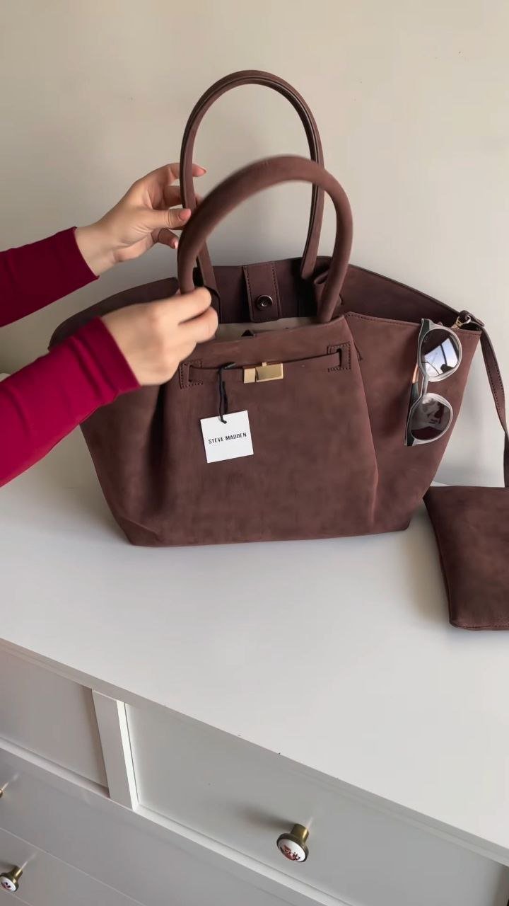 Structured Brown Tote Handbag with Dual Handles - Image 3
