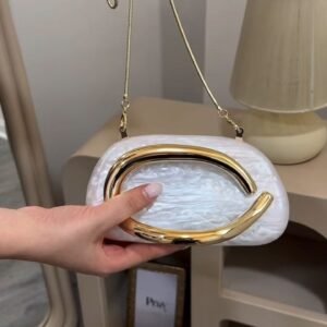 Elegant Pearl Finish Clutch with Gold Chain Strap
