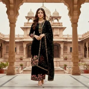 Black Faux Georgette Heavy Embroidered Pakistani Salwar Kameez Suit Set