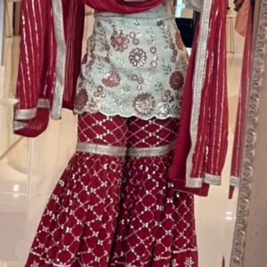 Designer Chinon Silk Embroidered Sharara Suit