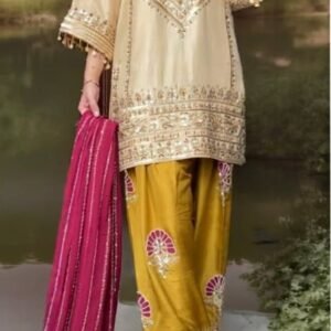 Hand Embroidered Kurta Set with Farshi Palazzo and Dupatta