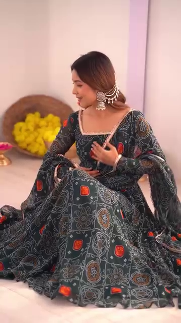 Black Multicolor Printed Anarkali Kurti Set with Dupatta – Ethnic Cotton Flair - Image 6