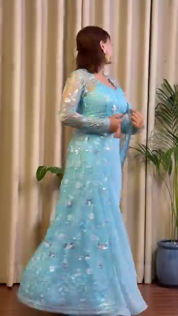 Sky Blue Embroidered Georgette Co-Ord Set with Jacket - Image 3