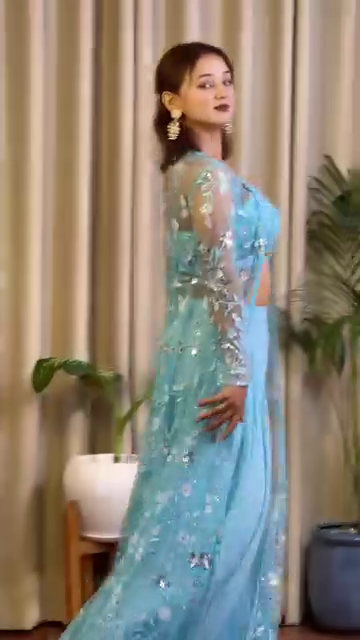 Sky Blue Embroidered Georgette Co-Ord Set with Jacket - Image 4