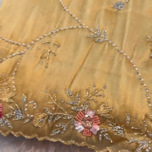 Ivory Pearl Floral Embroidered Designer Saree