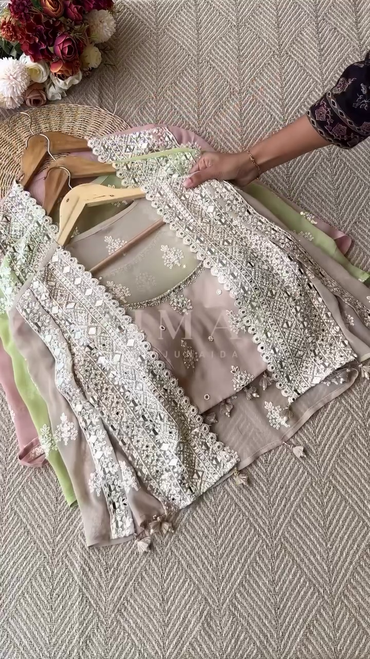 Mirror Embroidered Ethnic Co-Ord Set with Cape Jacket - Image 2