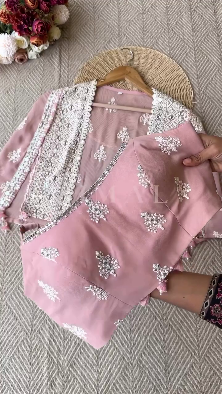 Mirror Embroidered Ethnic Co-Ord Set with Cape Jacket - Image 5