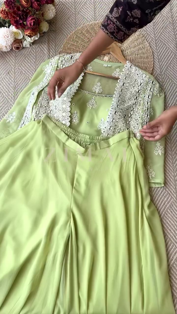 Mirror Embroidered Ethnic Co-Ord Set with Cape Jacket - Image 9