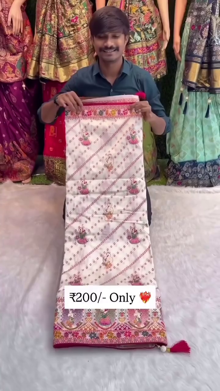 Traditional Navratri Dupatta with Multicolor Garba Print & Tassel Border