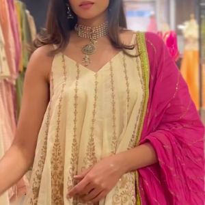 Cream & Pink Festive Sharara Set