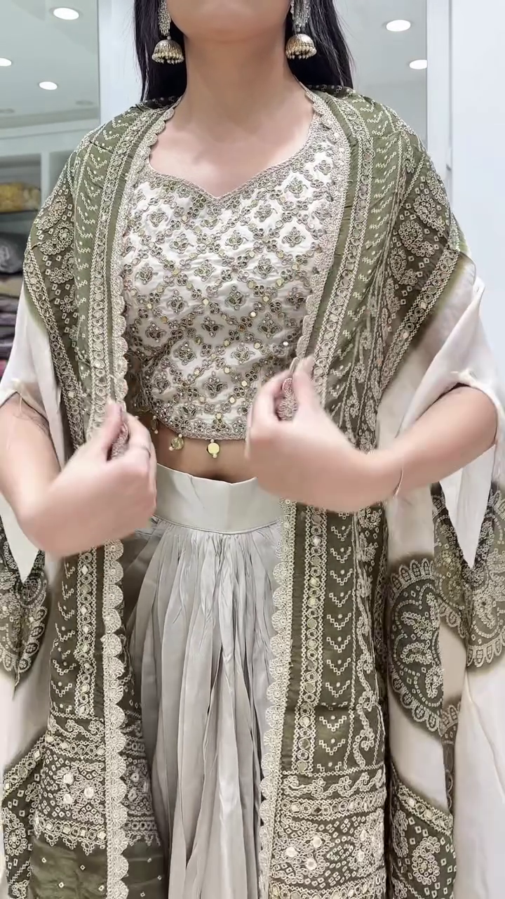 Ivory Gold Pre-Draped Saree Set with Heavy Embroidered Cape - Image 6